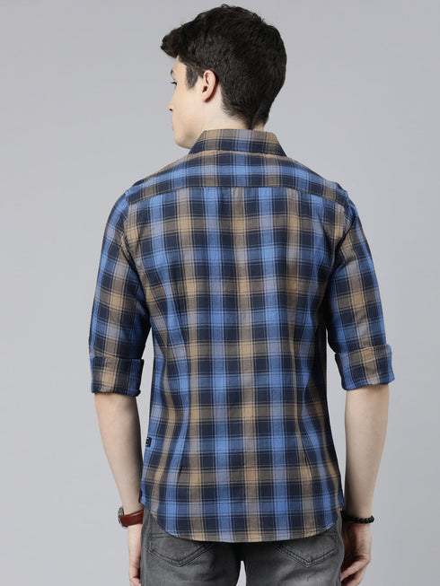 Navy Blue Checks Full Sleeves Shirt